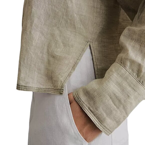 Reiss Nina Linen Open-Collar Overhead Shirt Sage Green Quiet Luxury 4 - Picture 6 of 10